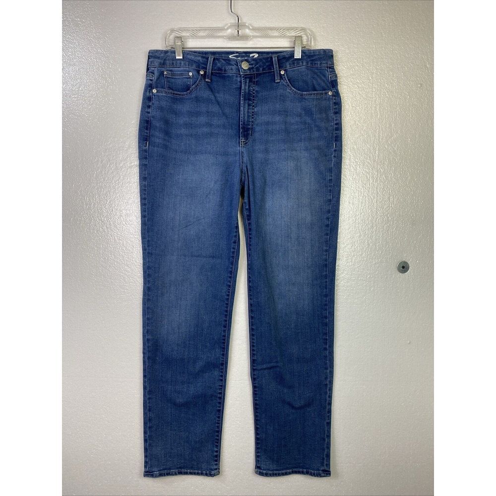 Seven7 Womens Stretch‎ Jeans Sz 14 Blue Vintage Straight High rise Med wash Chic